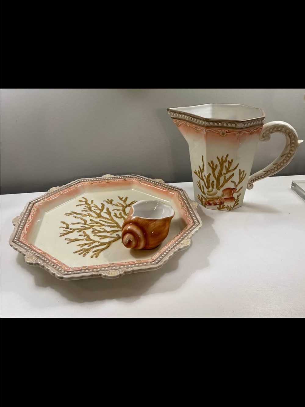 Coastal ceramic platter & pitcher by Zrike
